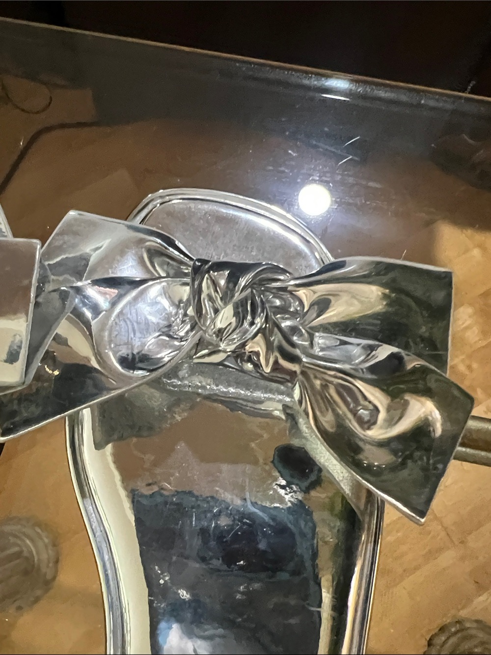 Zara Silver Bow Strap Sandals - Picture 3 of 7